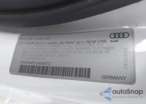 2018 Audi A6 z USA, uszkodzony, nr VIN WAUF8AFC7JN069702